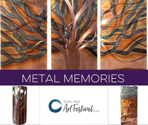 Online Art Festival Metal Memories 3-panel torch fired copper tree